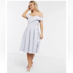 Chi Chi London Pastel Blue Off Shoulder A-Line Dress